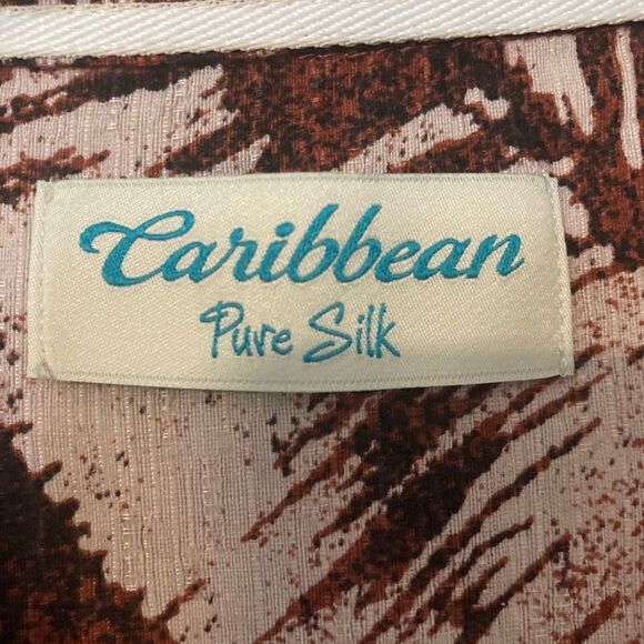Men’s Caribbean Pure Silk Brown White Leaf Patterned Tropical Size XL - Picture 3 of 7